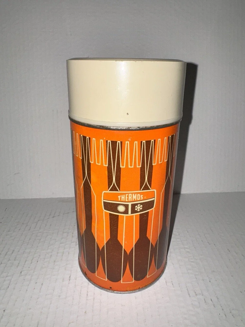 Vintage 1971 King-Seeley Thermos #7063 - Orange Brown Tan 10 oz. Hot/Cold
